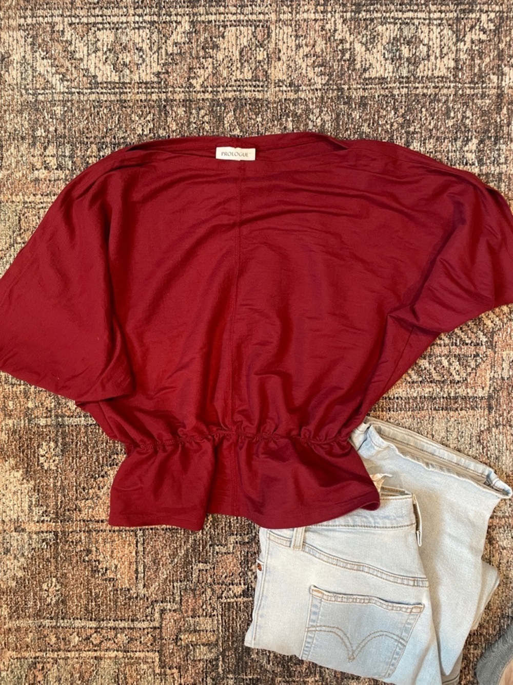 Prologue Red Peplum Top Small Dolman Sleeve Minimalist Blouse